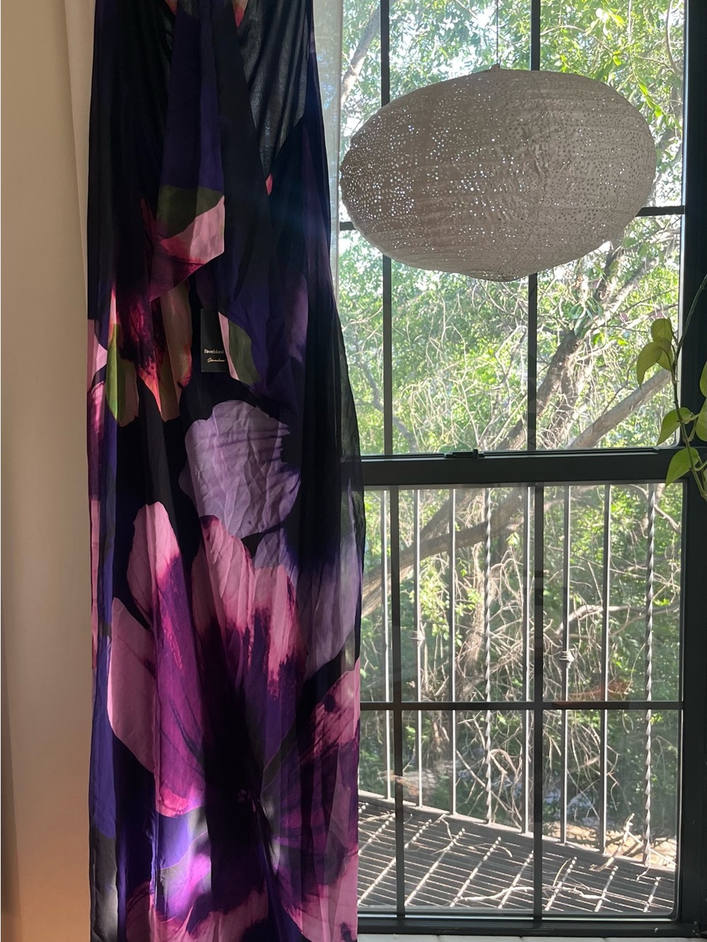 River Island Purple Floral Cowl Neck Maxi Dress with Pink & Green Accents - Picture 4 of 5